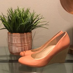Peach Colored Heels w/ shimmering wedge heel